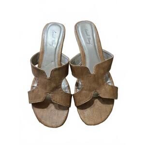 Coral Bay Brown/ Gold  Slide Sandals with Low Heel